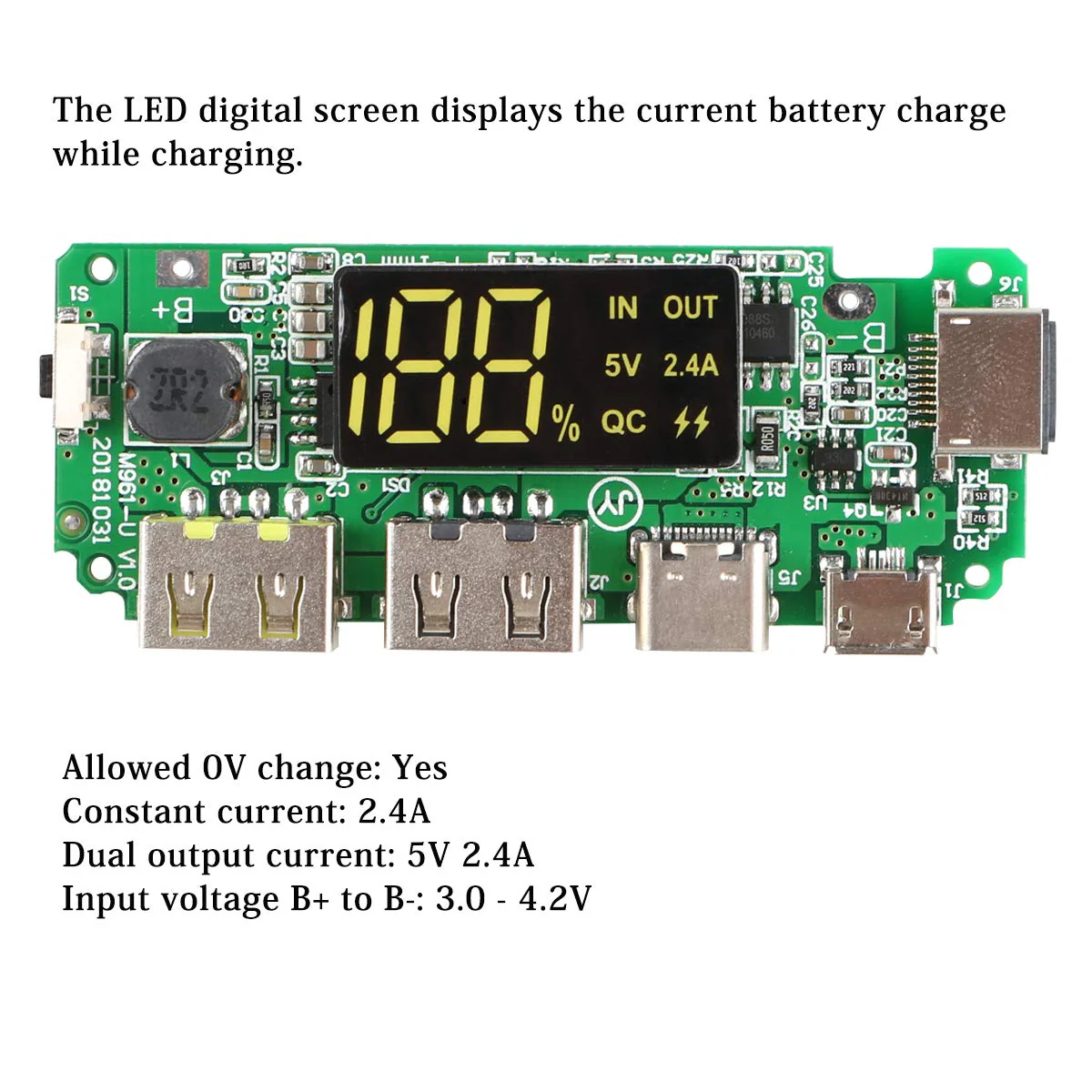 4pcs 18650-Board Dual USB 5V 2.4A Mobilmodul 18650-Lithium-Batterie-Ladegerät-Board mit Überladungs- und Kurzschlussschutz DIY USB-Board - Image 2