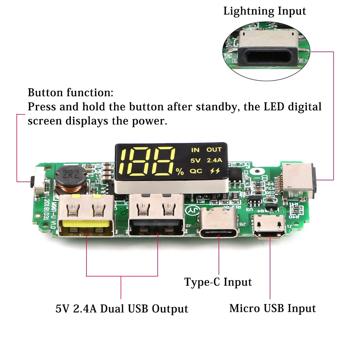 4pcs 18650-Board Dual USB 5V 2.4A Mobilmodul 18650-Lithium-Batterie-Ladegerät-Board mit Überladungs- und Kurzschlussschutz DIY USB-Board - Image 3