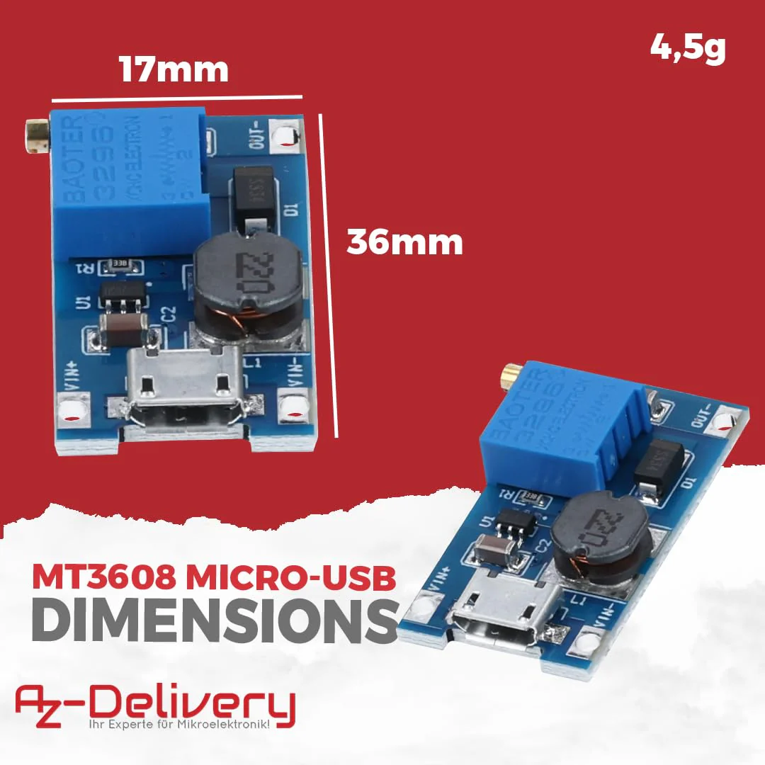 2A DC-DC Boost Step-Up Wandler, MicroUSB – Universeller Spannungsregler, 2V-24V zu 5V-28V, für MT3608 - Image 5
