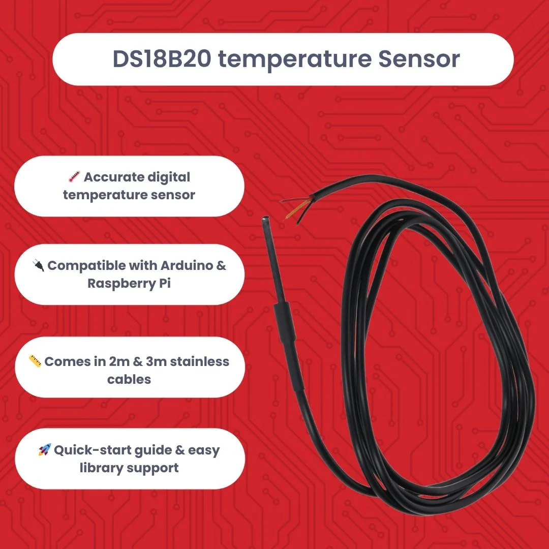 DS18B20 2m Kabel digitaler Edelstahl Temperatursensor Temperaturfühler, wasserdicht kompatibel mit Arduino und Raspberry Pi inklusive E-Book - Image 3