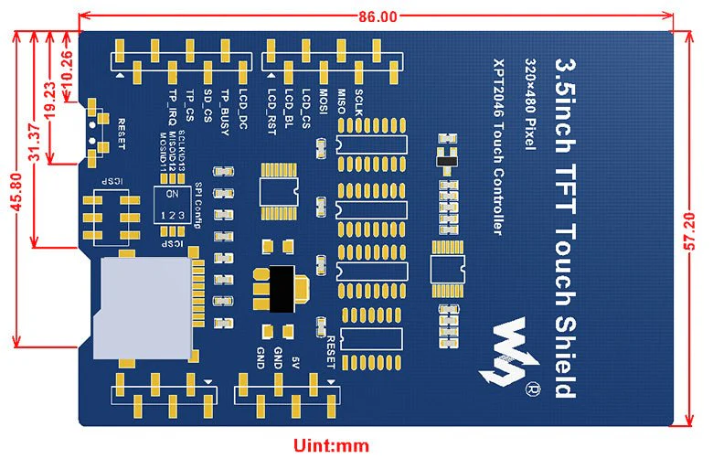 Waveshare - 3,5" TFT Touch Shield Display kompatibel mit Arduino - Image 6