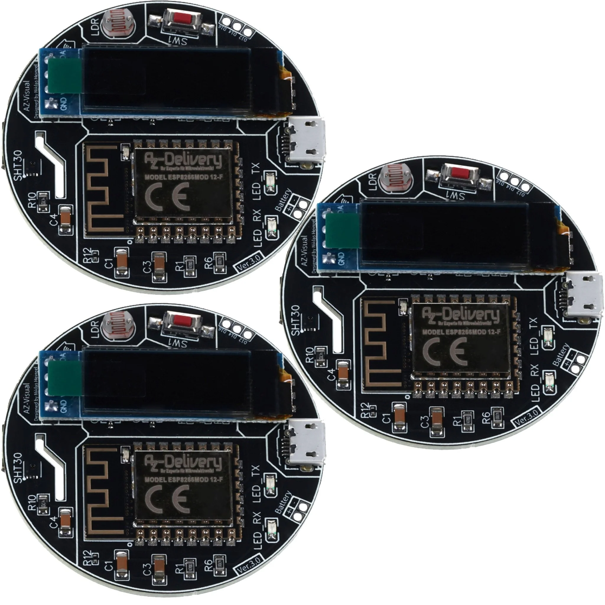 AZ-Visual – ESP8266-12F Entwicklungsboard mit Temperatur-, Luftfeuchtigkeits- und Umgebungslichtsensor (SHT30 und LDR) + OLED-Display 0.91“ - Image 2