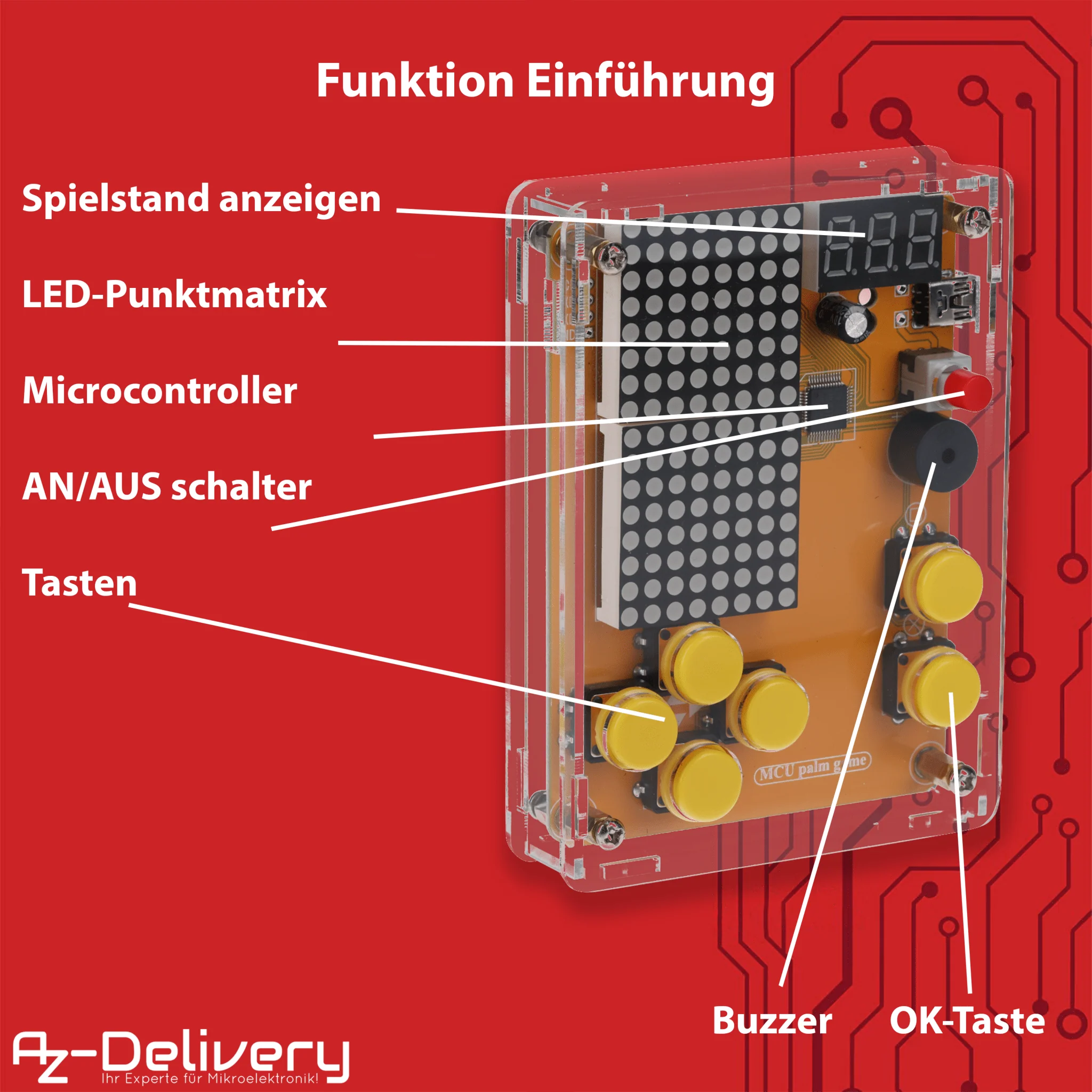 DIY Elektronik Bausatz - Spielekonsole mit transparenten Gehäuse, Retro Handheld Elektronik Kit für Anfänger & Fortgeschrittene, Lötset zum Löten Lernen & Basteln mit LED-Matrix und Punktanzeige - Image 2