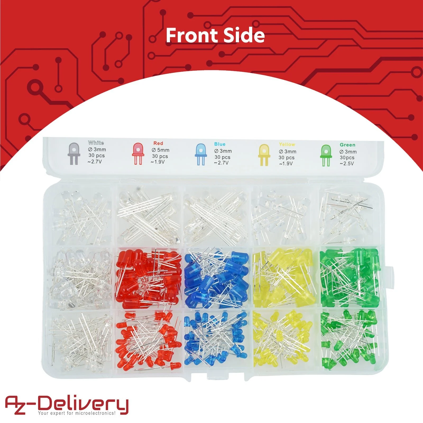 LED Leuchtdioden Sortiment Kit, 350 Stück, 3mm & 5mm, 5 Farben - Image 3
