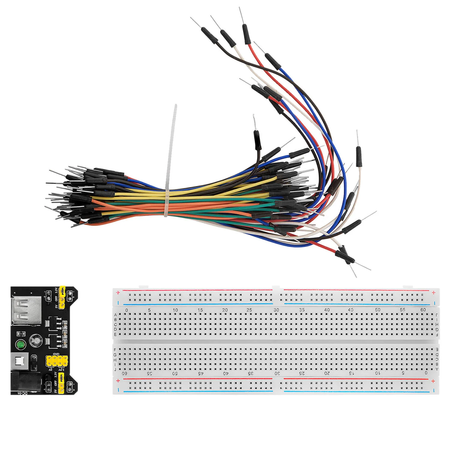 MB 102 Breadboard Kit - 830 Breadboard, Netzteil Adapter 3,3V 5V, 65Stk Steckbrücken - Image 2