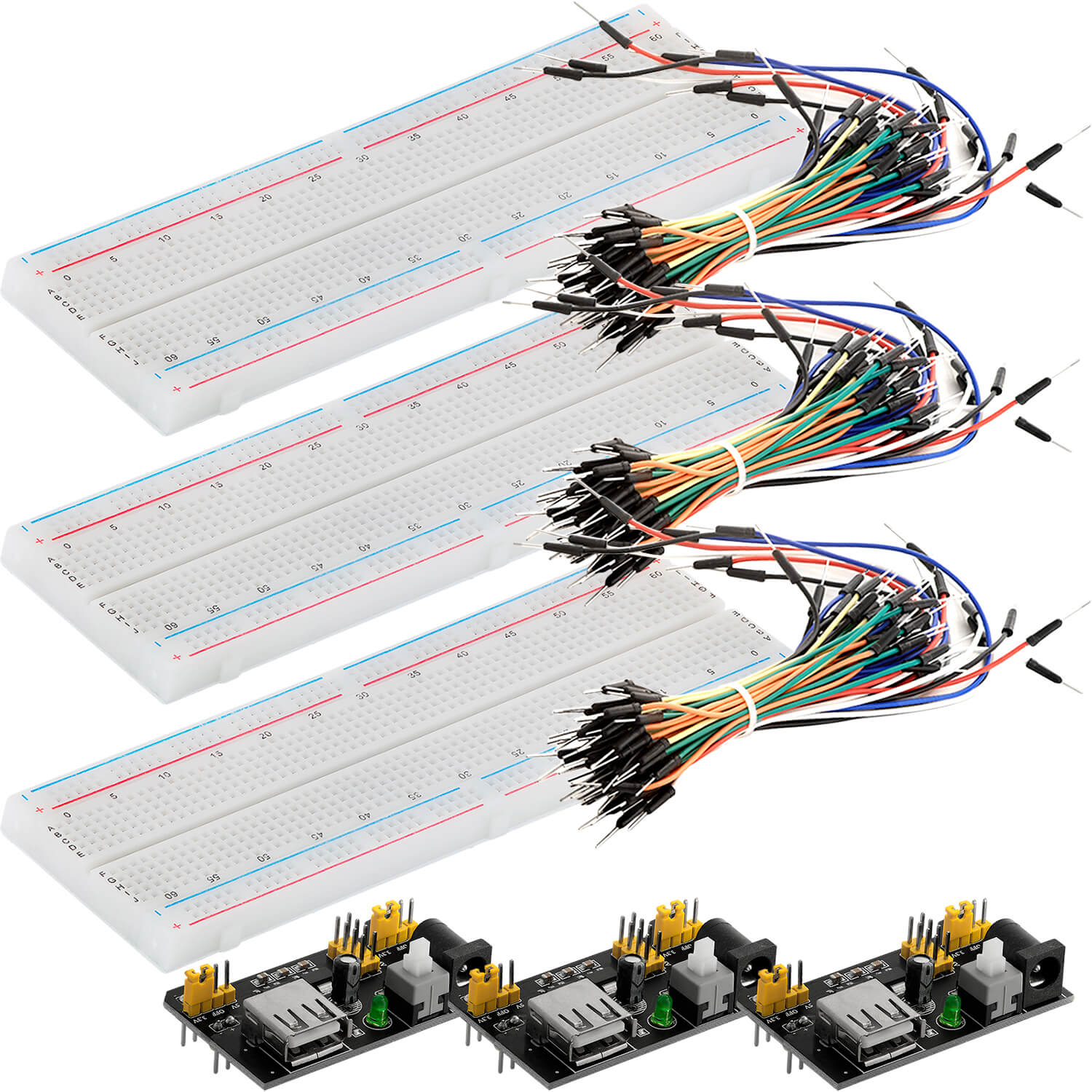 MB 102 Breadboard Kit - 830 Breadboard, Netzteil Adapter 3,3V 5V, 65Stk Steckbrücken - Image 4