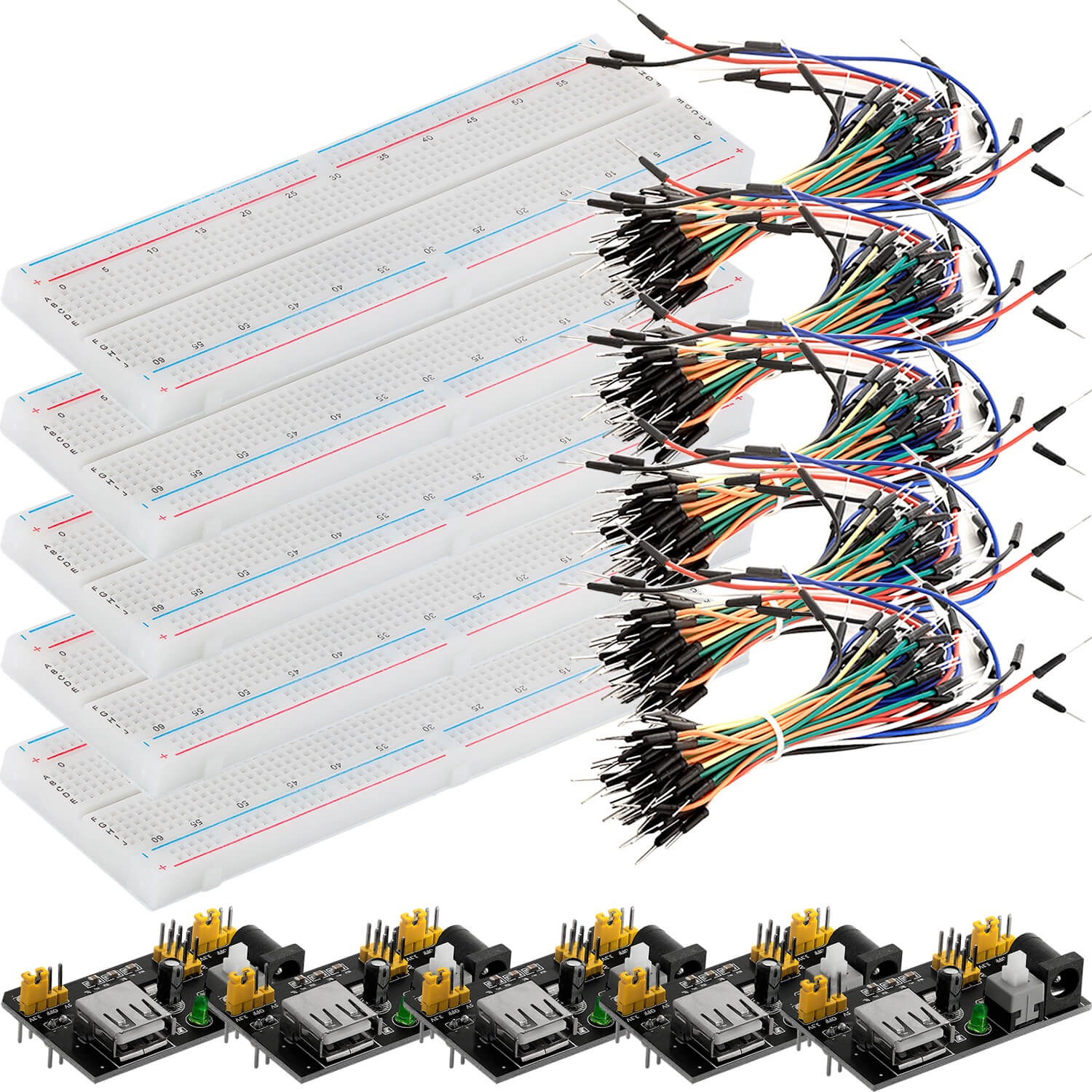 MB 102 Breadboard Kit - 830 Breadboard, Netzteil Adapter 3,3V 5V, 65Stk Steckbrücken - Image 5