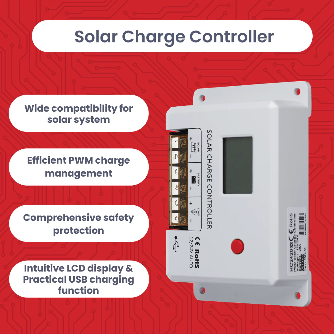 MIT-HC2420 PWM Solar Ladegerät 12V/24V, 20A Solarladeregler mit LCD, Dual USB, Kurzschluss- und Verpolungsschutz, Solar Charge Controller für LiFePO4, Gel & AGM Batterien - Image 4