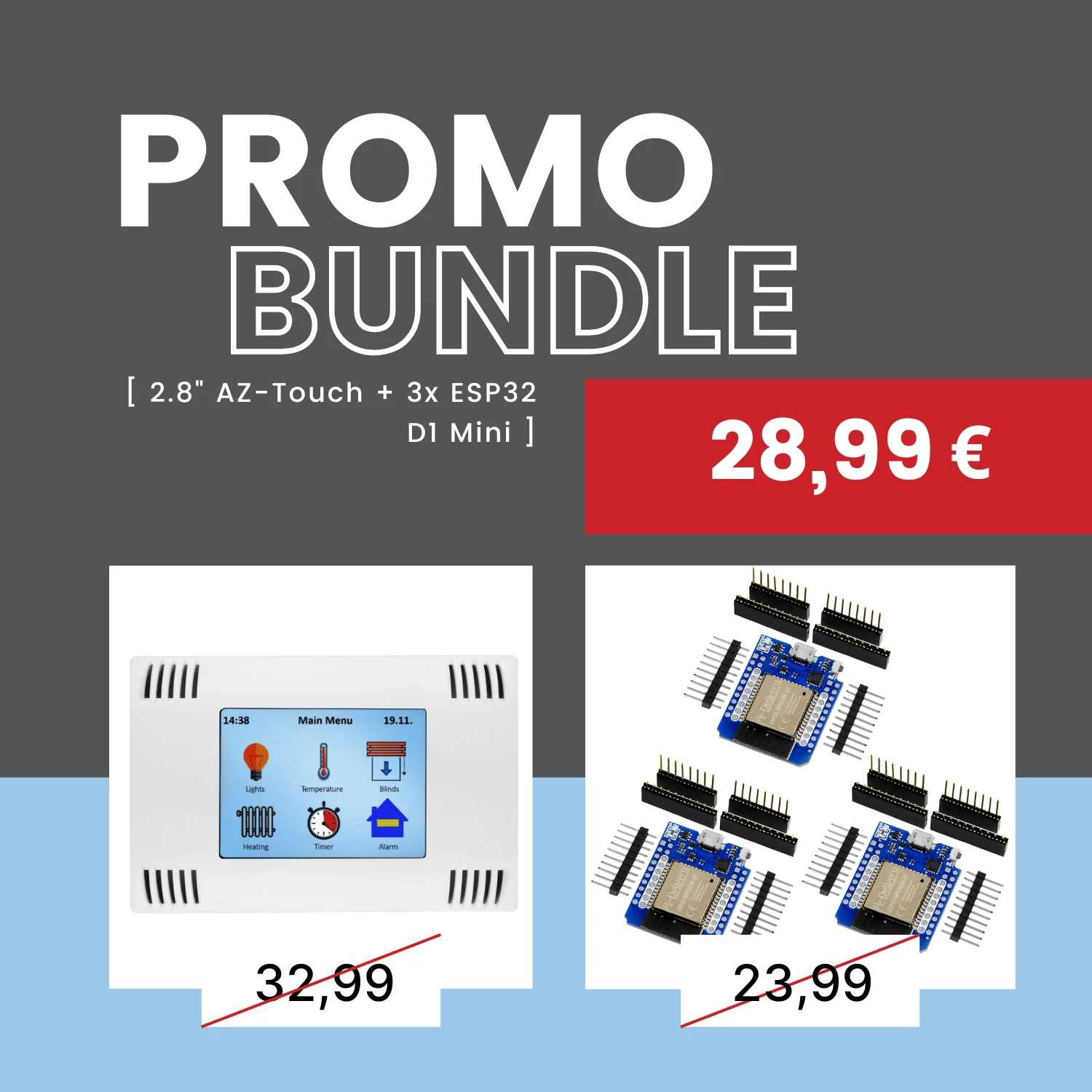 PROMO BUNDLE: 2.8" AZ-Touch + ESP32 D1 Mini NodeMCU WiFi Modul