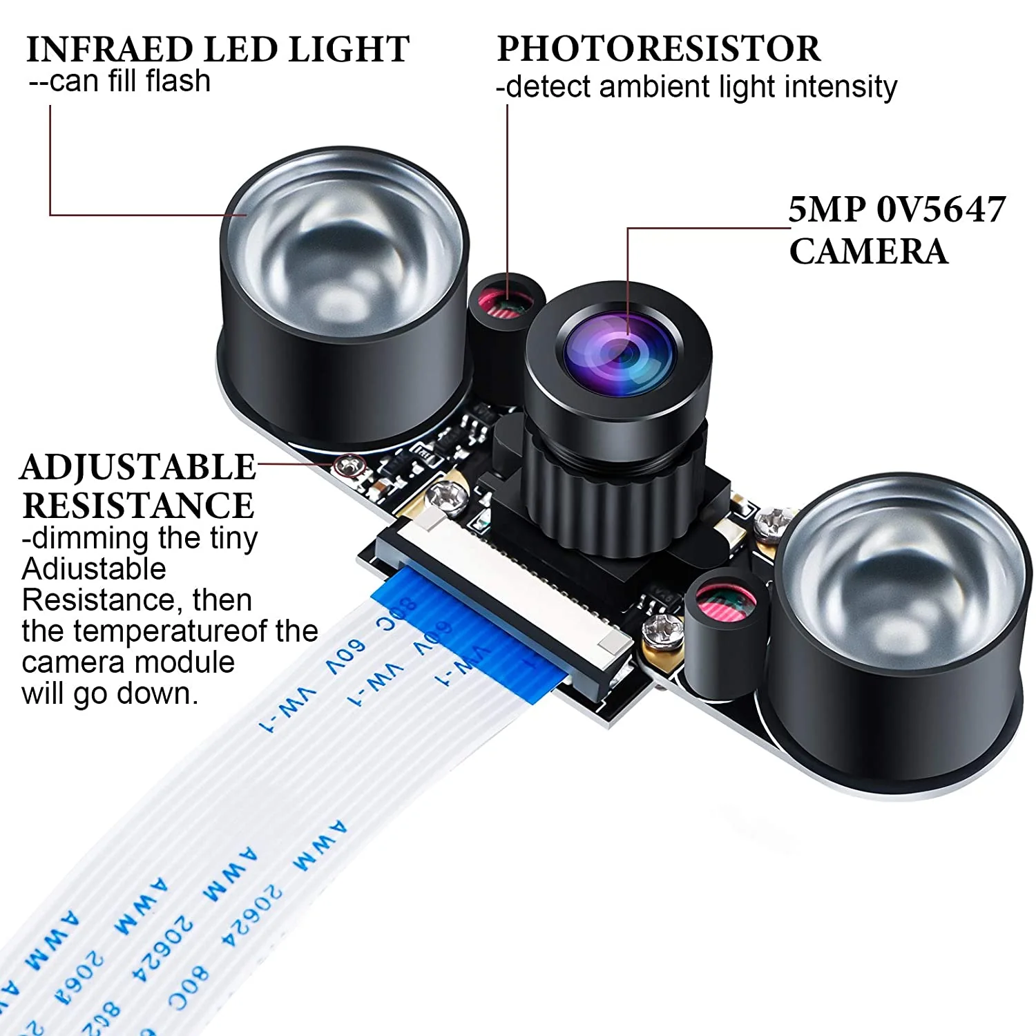 Raspberry Pi Kamera Nachtsicht Infrarot Kameramodul 5MP OV5647 Webcam Einstellbare Kamera Video 1080p für Raspberry Pi Modell 2B 2B + 3B 3B + 4B - Image 3