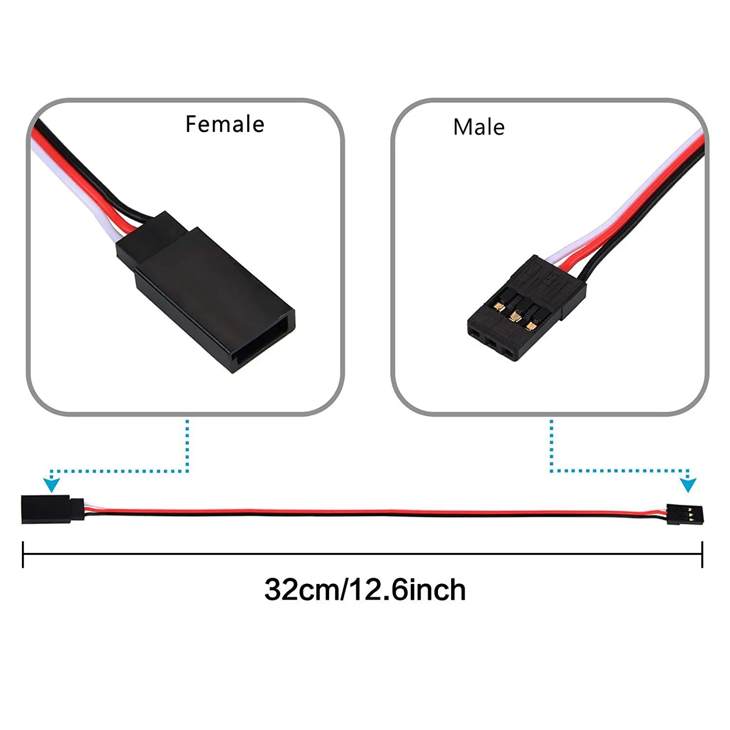 10 Stück Servo Verlängerungskabel Anschlusskabel 320mm 12,59 inch 3 Pin Kabel Männlich zu Weiblich JR Stecker für RC Flugzeug - Image 4