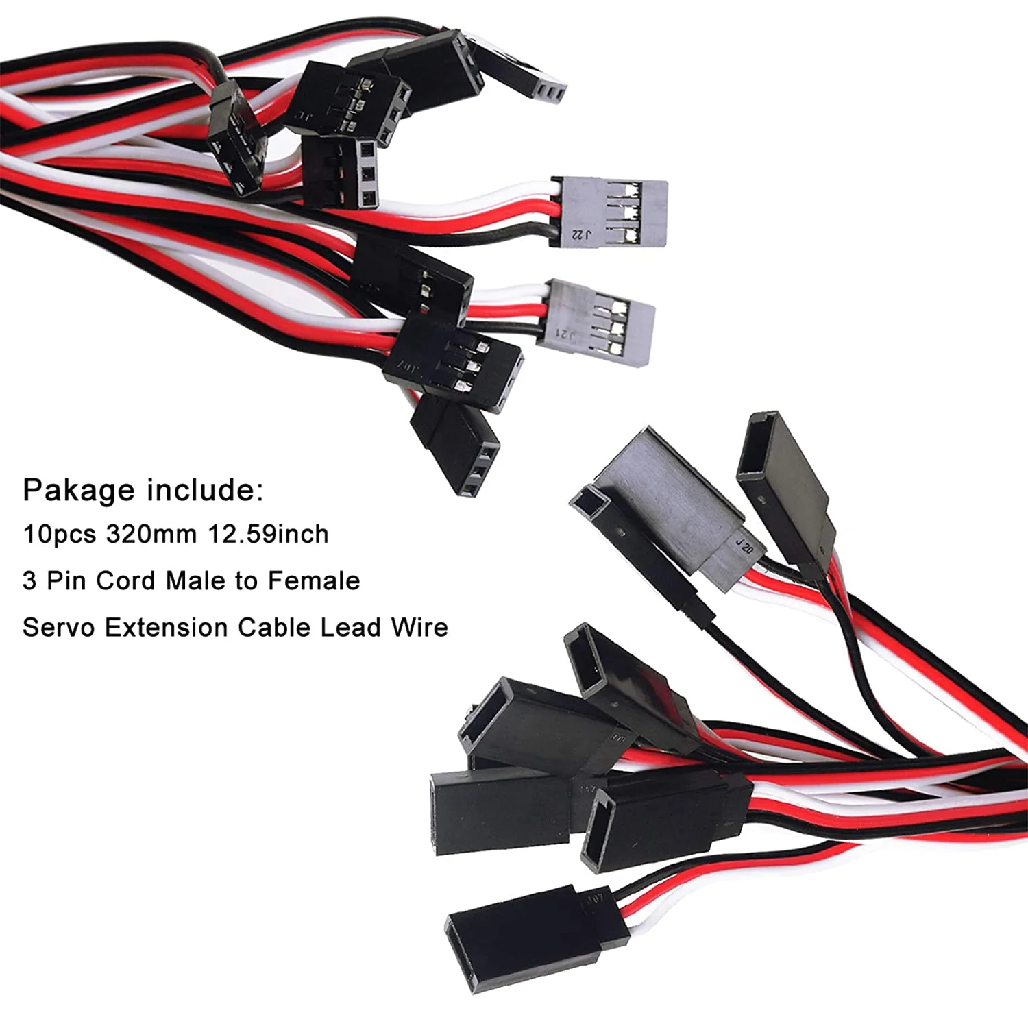 10 Stück Servo Verlängerungskabel Anschlusskabel 320mm 12,59 inch 3 Pin Kabel Männlich zu Weiblich JR Stecker für RC Flugzeug - Image 6