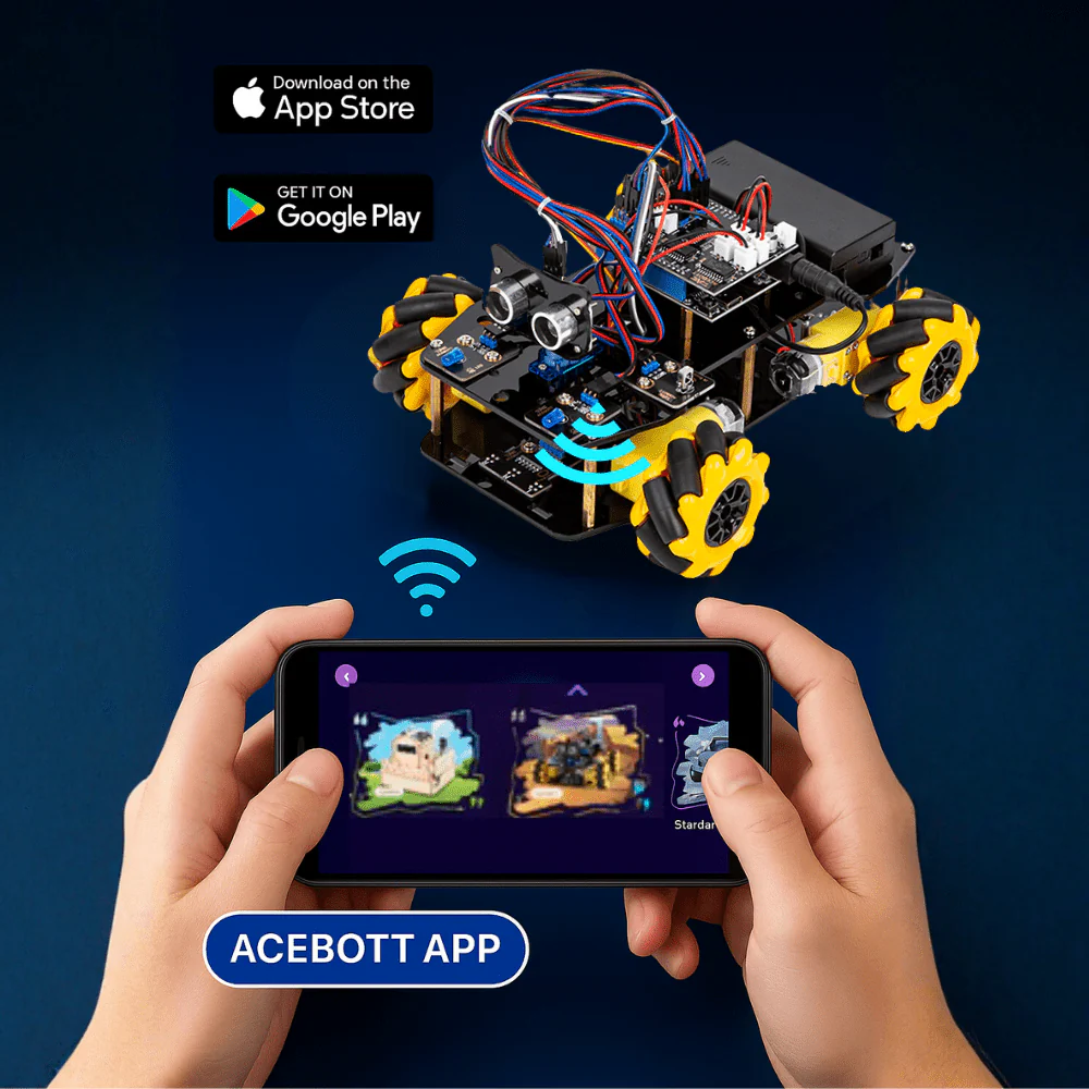 STEM Roboterauto-Starterkit, Mecanum-Wheels mit ESP32-Controller-Board | Unterstützt Arduino und ACECode Programmierung - Image 5