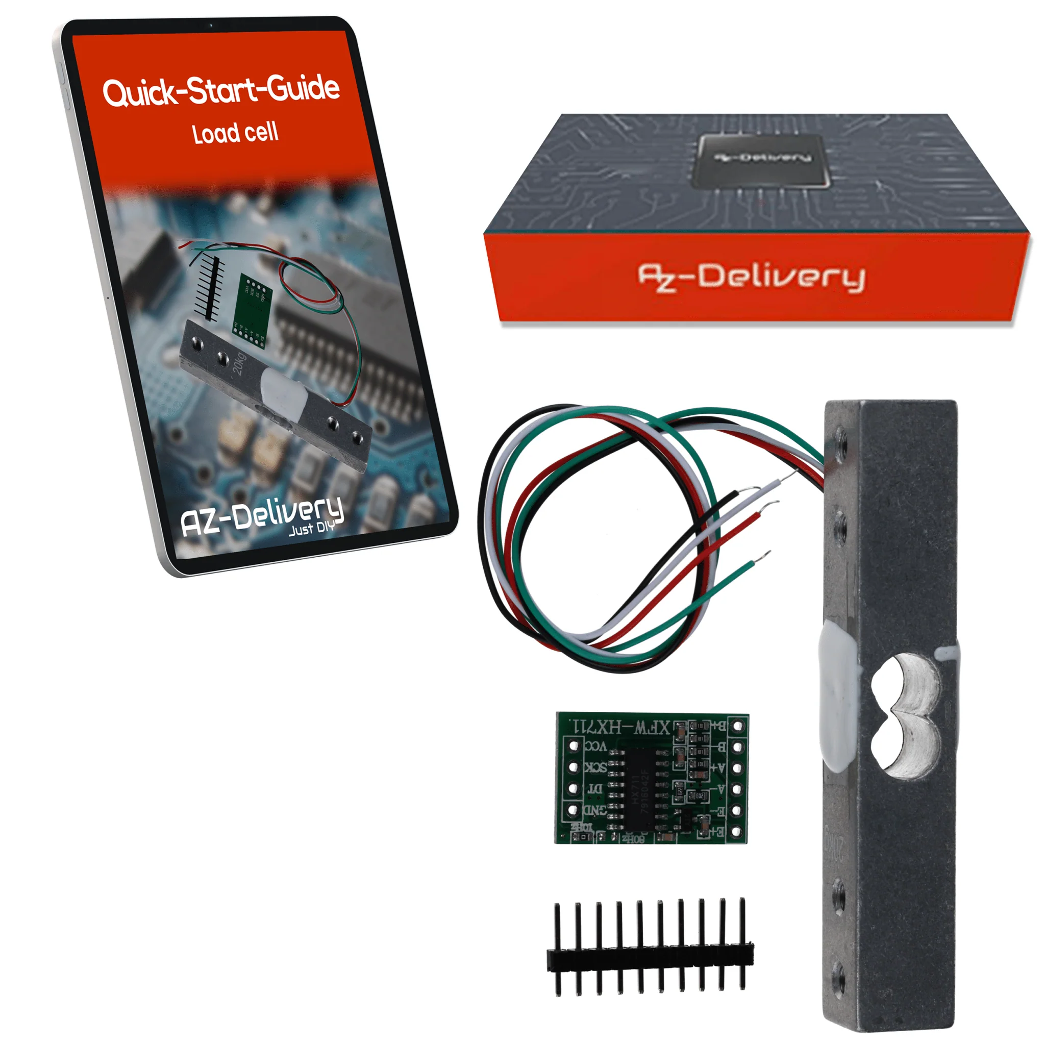 Wägezelle 20 kg mit HX711 Modul – Präzisionssensor zur Gewichtsmessung kompatibel mit Arduino & Raspberry Pi – Set inkl. Verstärker-ADC zur Kraftmessung