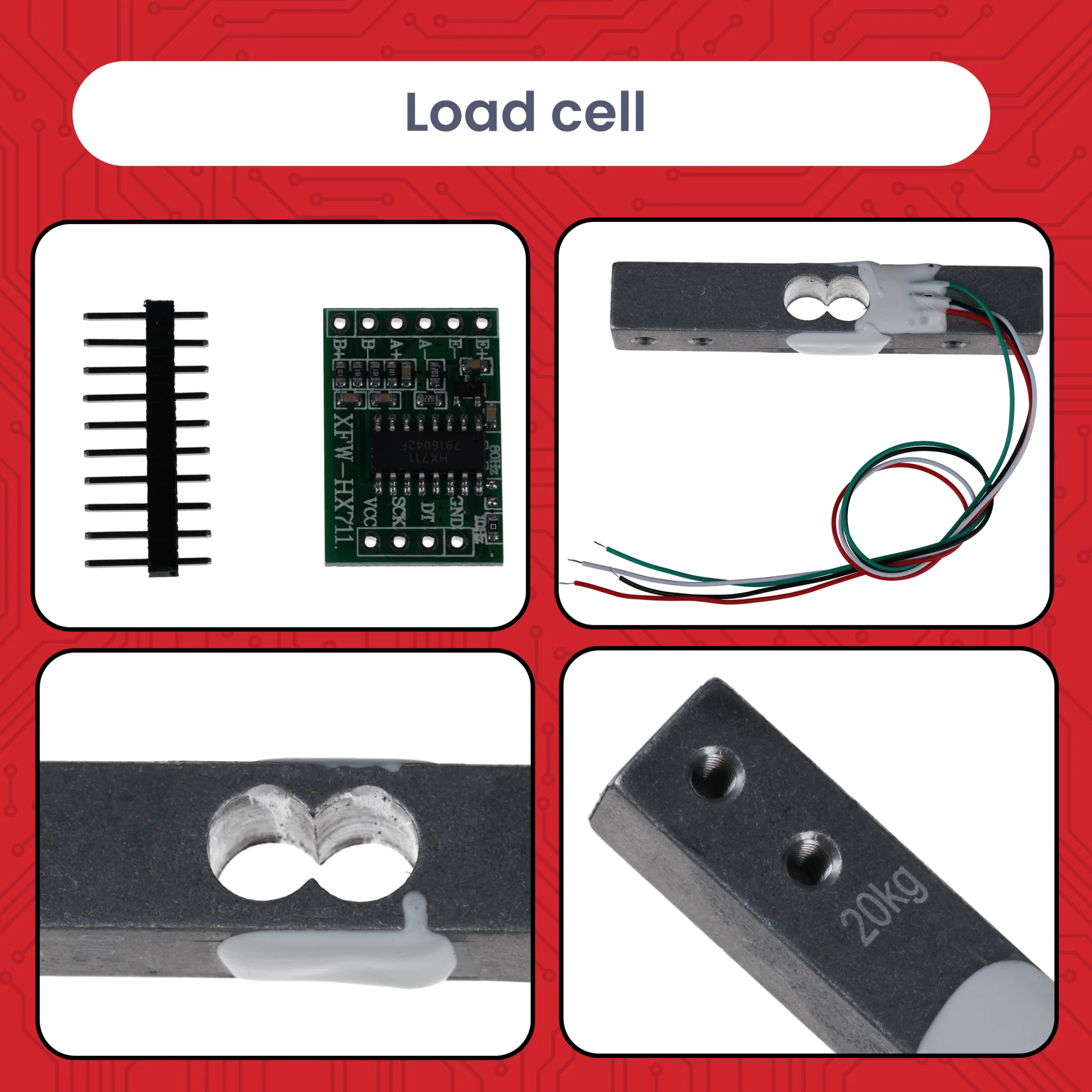 Wägezelle 20 kg mit HX711 Modul – Präzisionssensor zur Gewichtsmessung kompatibel mit Arduino & Raspberry Pi – Set inkl. Verstärker-ADC zur Kraftmessung - Image 2