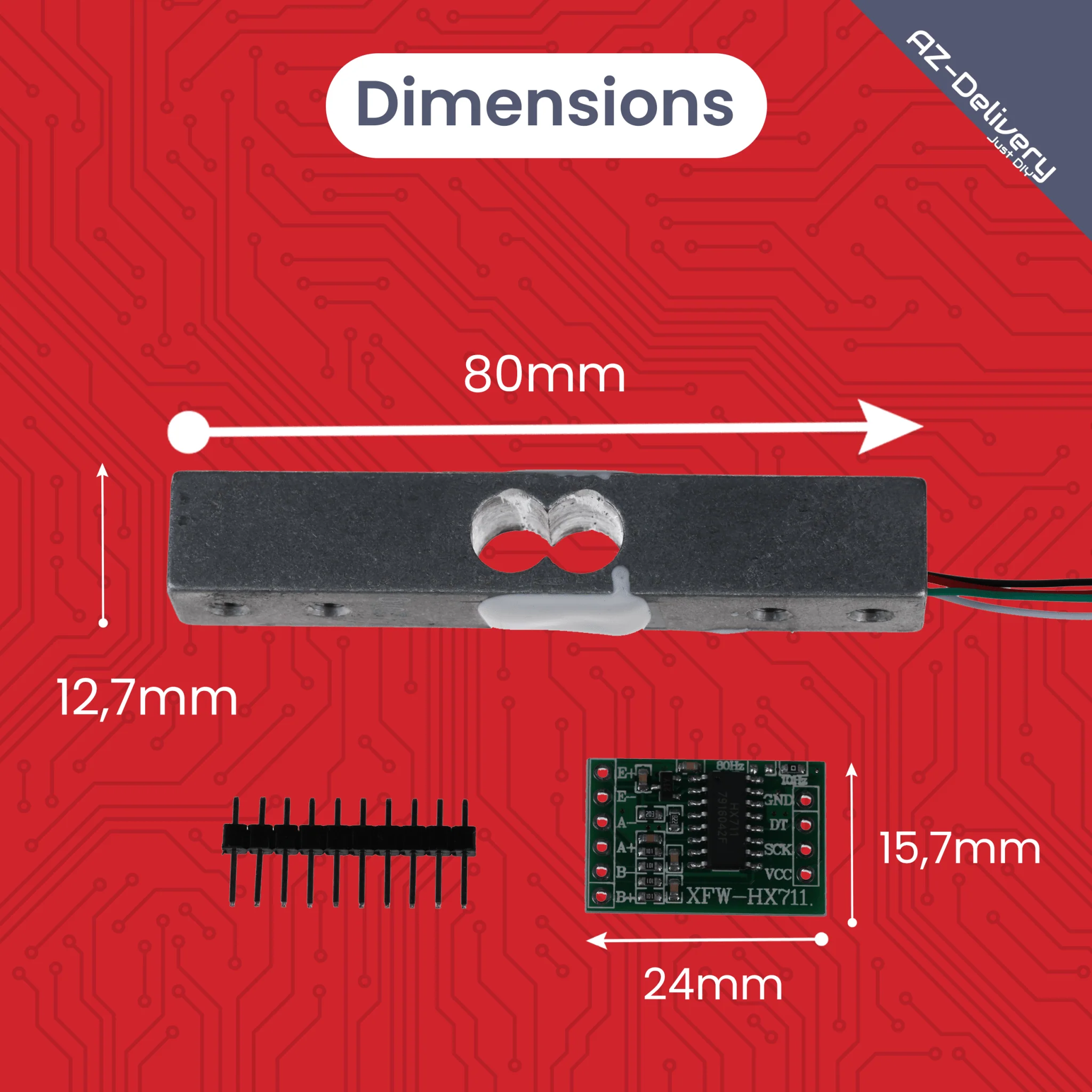 Wägezelle 20 kg mit HX711 Modul – Präzisionssensor zur Gewichtsmessung kompatibel mit Arduino & Raspberry Pi – Set inkl. Verstärker-ADC zur Kraftmessung - Image 4