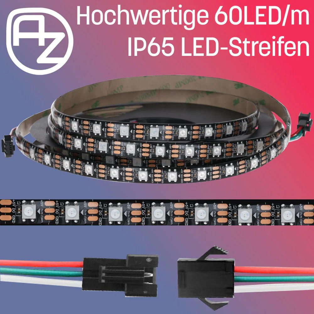 WS2812B 60 LEDs/m 60 Pixels/m LED Strip RGB adressierbarer LED Streifen mit 5050 SMD LEDs IP65 Schwarz Wasserdicht Staubdicht